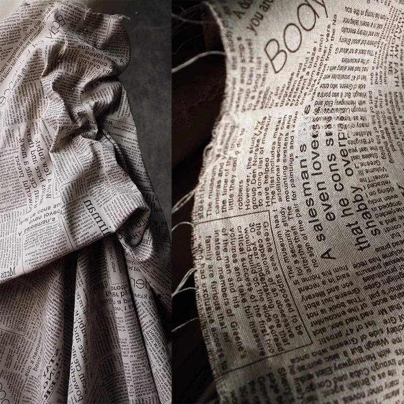 

Literary Newspapers Eco Friendly Canvas Fabric Beige Retro Photography Background Decoration Tablecloths DIY Clothing Fabrics