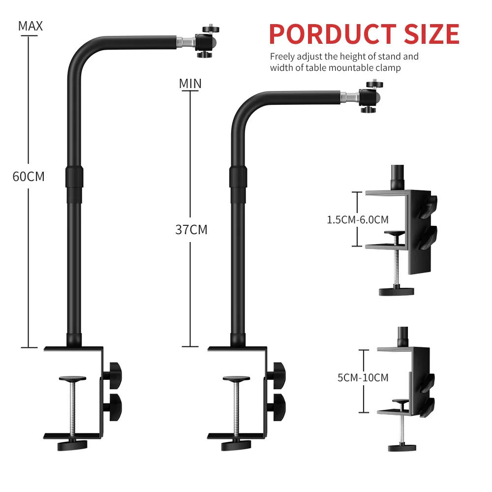 Desk C Stand Flexible Shape Mount Metal Bracket Stand 5kg Load Support Ball Head for Plate Light Projector Smartphone Camera