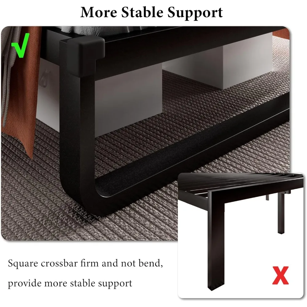 إطار سرير بمنصة مع لوح رأسي من الجلد الصناعي، مساحة تحت السرير مقاس 12 بوصة، دعامة شرائح معدنية أكثر سمكًا، شديدة التحمل