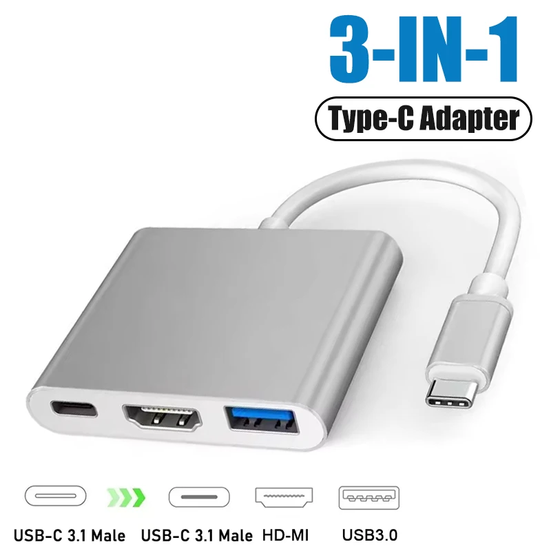 Type-C HUB 3in1 Type C 3.0 to HDMI-compatible Docking Station PD Fast Charge 4K HDMI Adapter Splitter For MacBook