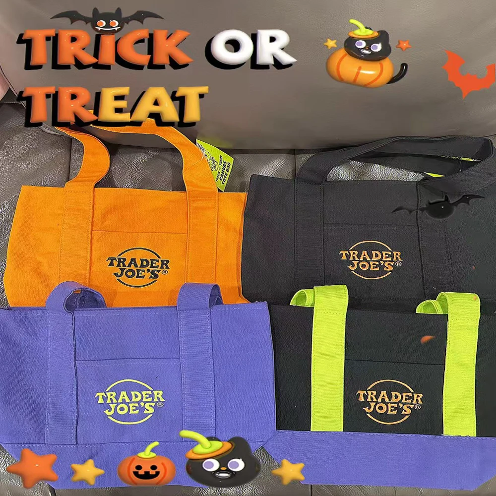 

Trader Joe's Halloween Handbag 4-piece Set, Canvas Handbags for Halloween and Christmas Festivals