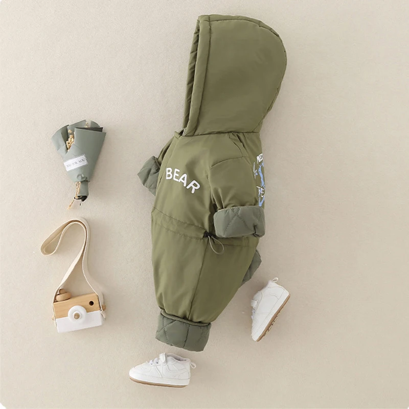 MILANCEL Autumn Winter Baby Clothes Outdoor Jackets 0-2Y Infant Boys Warm Windproof Romper Toddler Girls Hooded Jumpsuit