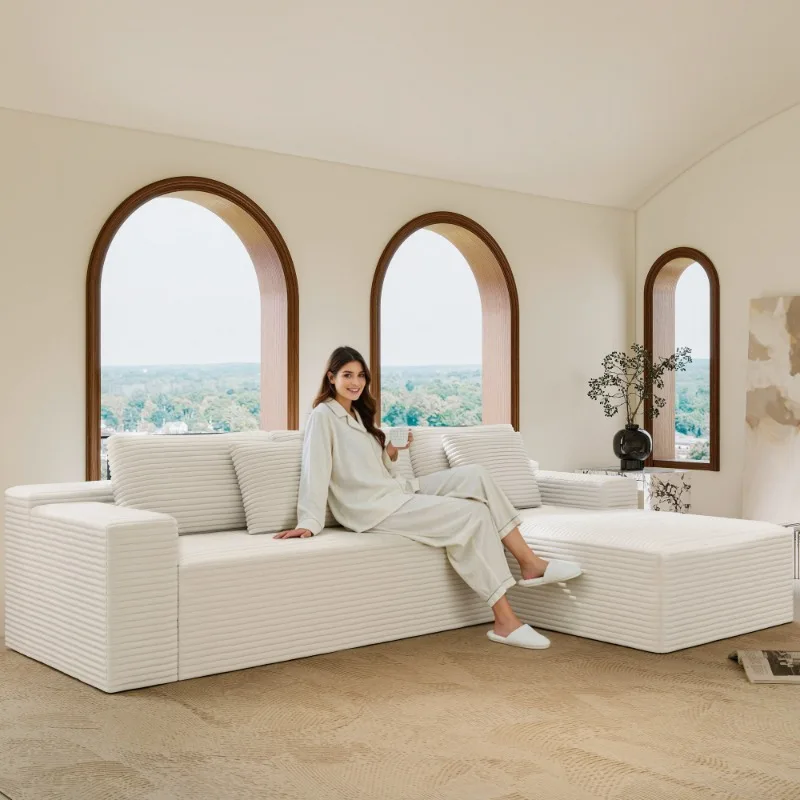 

Большой модульный секционный диван, белый ребристый тканевый мягкий L-образный диван для гостиной, современная удобная мебель для дома