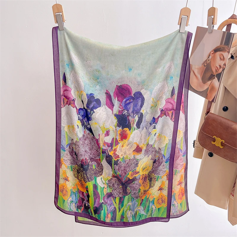 หรูหราขนสัตว์และผ้าพันคอผ้าไหมฤดูหนาว WARM Design Shawl Elegant ผ้าพันคอผู้หญิงห่อ Hijab Pashmina Bufanda หญิงยาว Foulard 2025