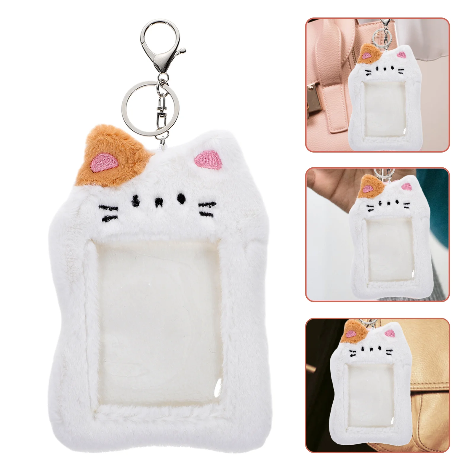 Plush Card Holder Student Visible Id Protector Holders Badge Keychain Cover Reusable Sleeves Cards