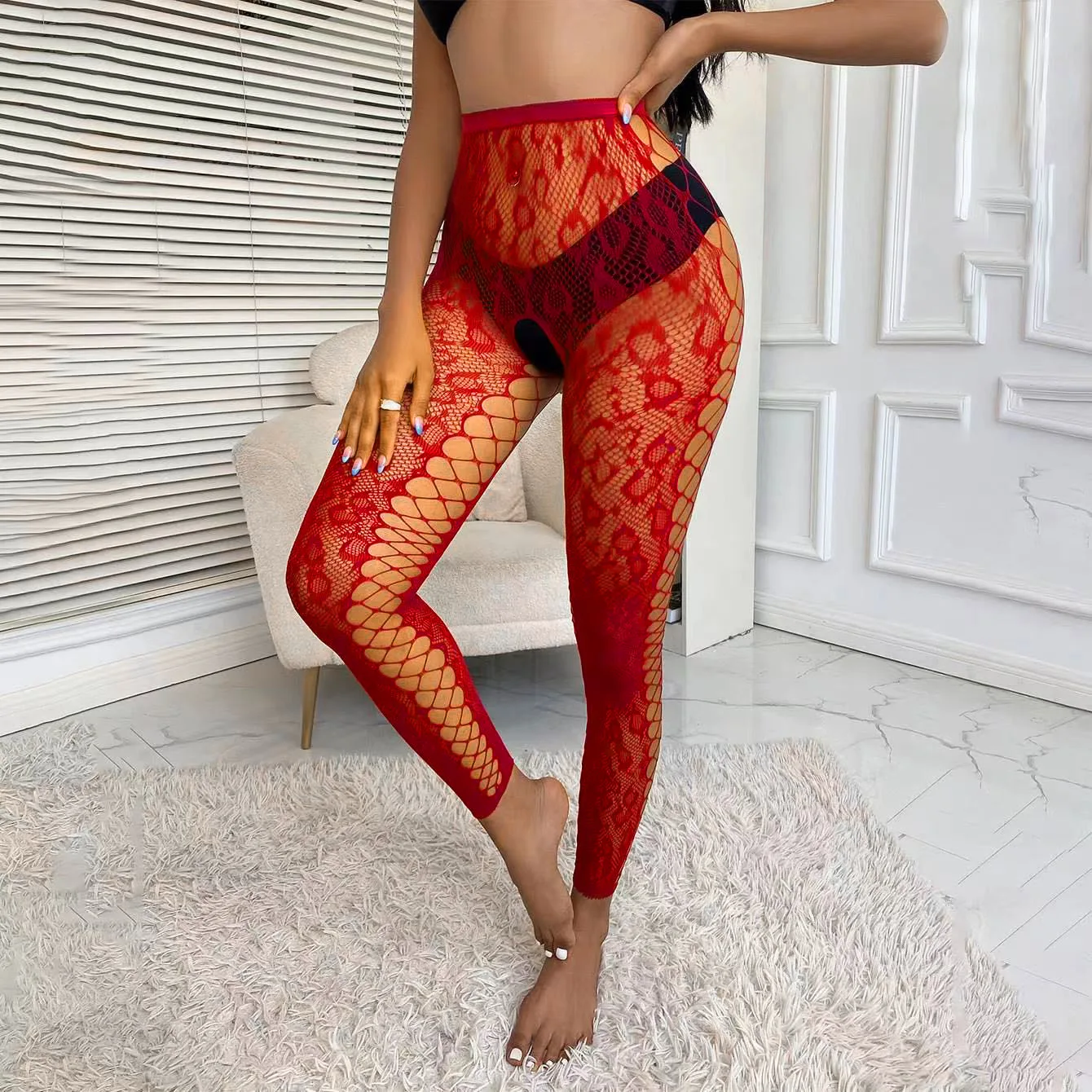 Calze da donna calze a rete nere con File aperto in pizzo cavo femminile Sexy See Through Nightclub Leggings calze Clubwear