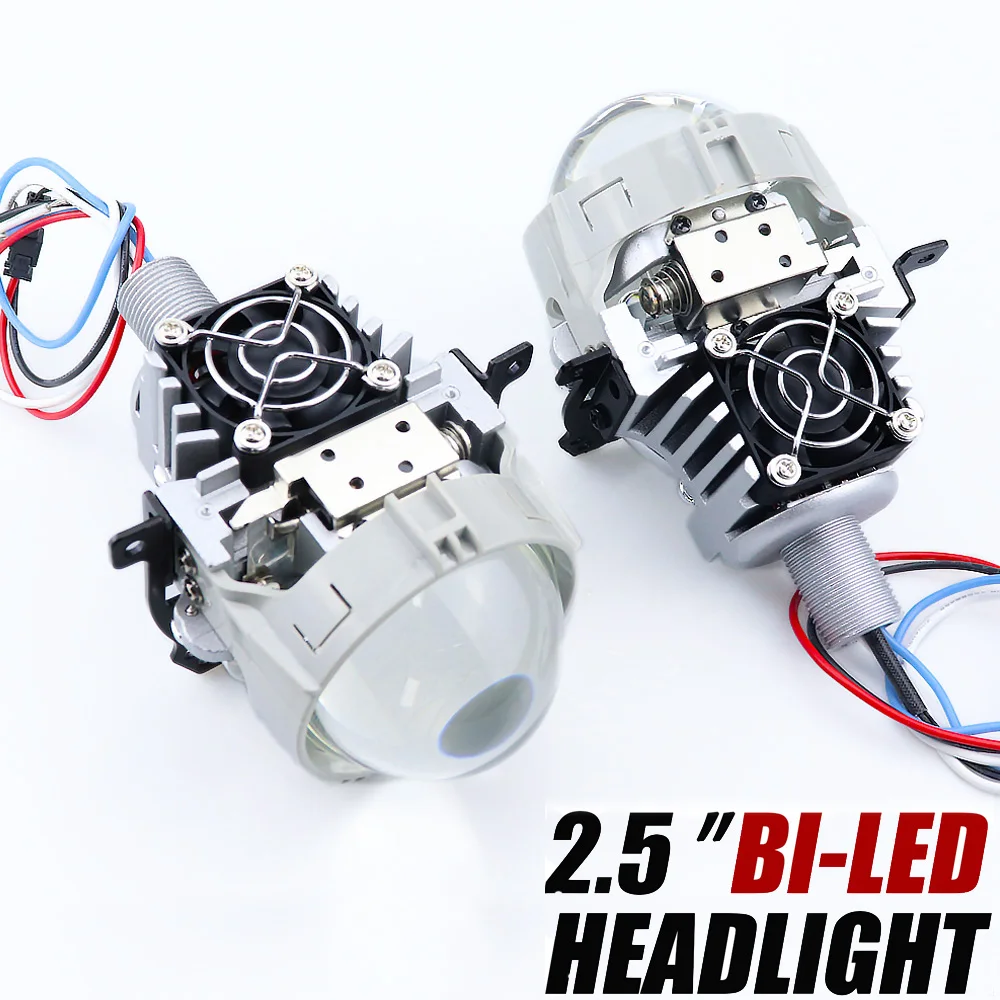 90W 2.5'' Bi-Led Lens for H1 H4 H7 9005/9006 Socket Car Headlight Retrofit Upgrade Full Kit with LED Shrouds White