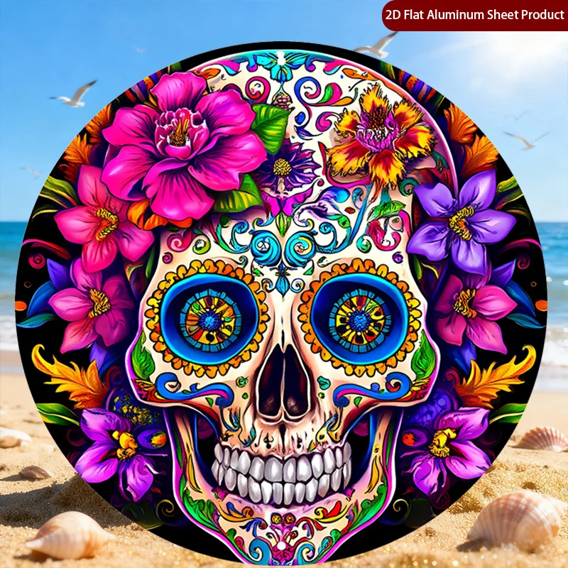 CIFBUY Retro Day Of The Dead Colorful Floral Skull Aluminum Wall Art Waterproof Wearproof Home Garage Cafe Yard Decor Gift