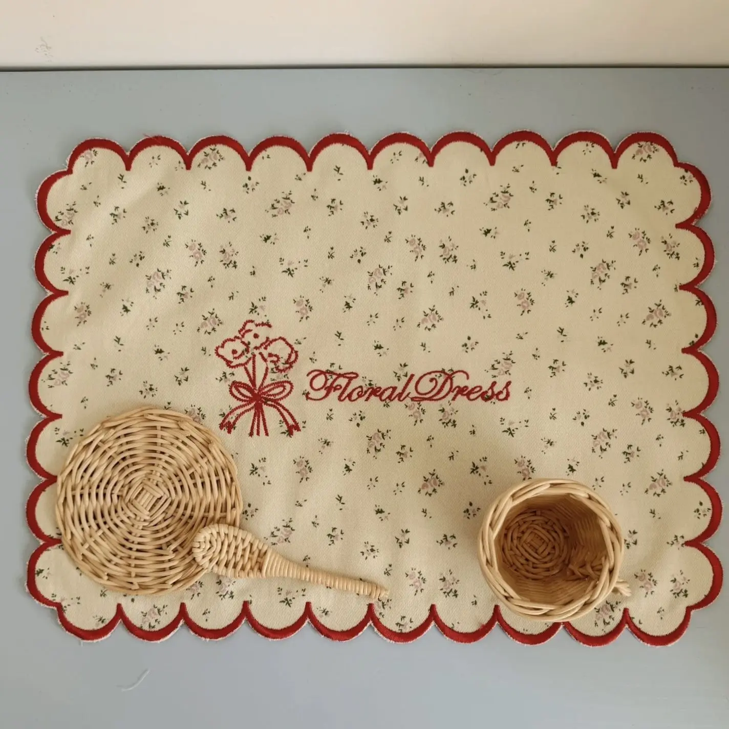 Placemat Korean Style Retro Floral Embroidery Photo Background Cloth Multi-function Dust Cover Cloth High Appearance Level