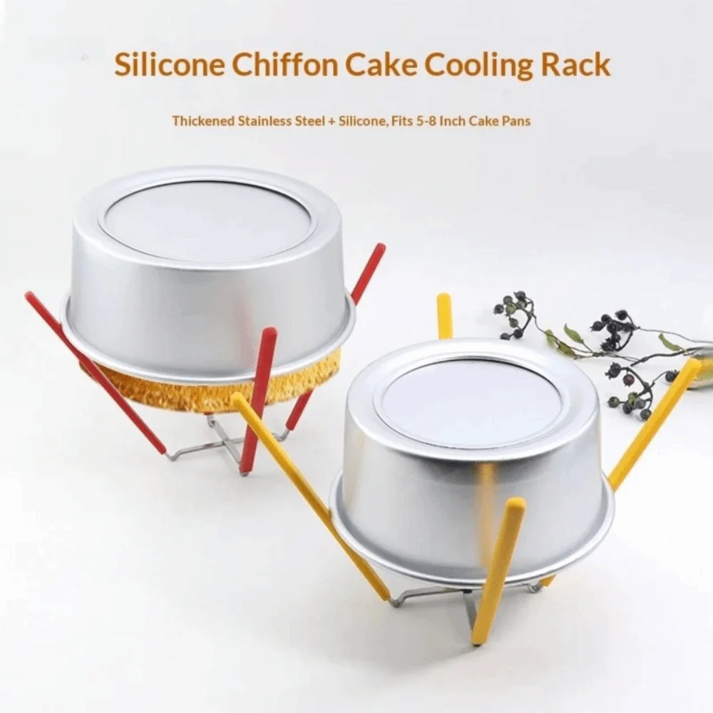 Stainless Steel Chiffon Cake Cooling Rack Silicone Protection 4 Prong Design Inverted Drying Stand Stable Easy To Clean