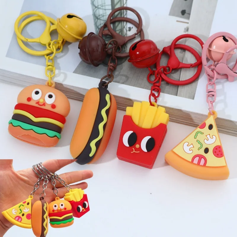 Llavero Creativo de Comida de Simulación, Colgante de PVC Suave, Hamburguesa, Papas Fritas, Pizza, Perrito Caliente, Juguete, Accesorios de Regalo para Bolsos