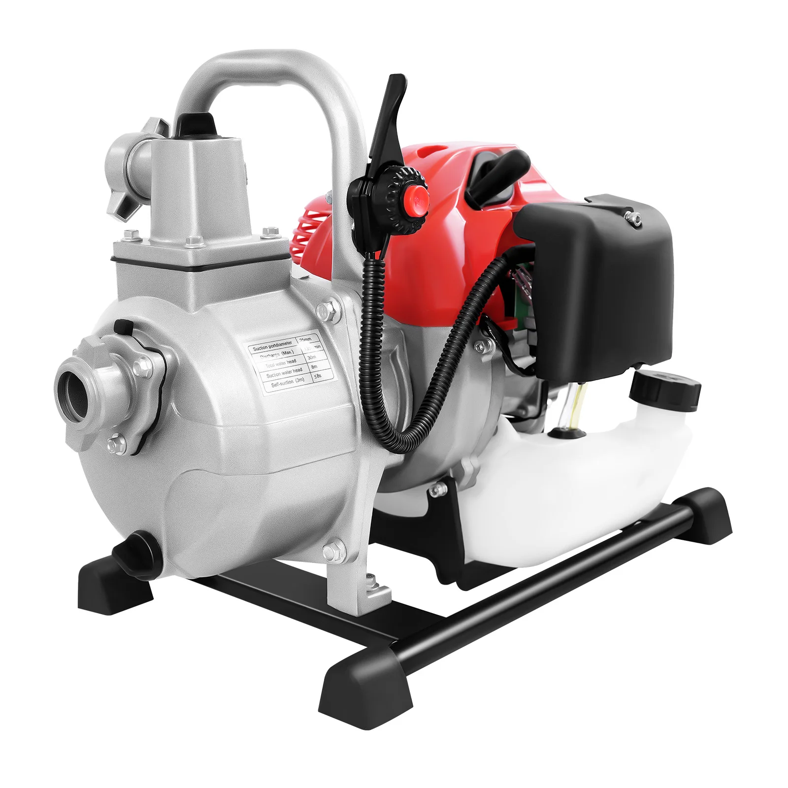 Portable  2-Stroke Gasoline Water Transfer Pump, 1 Inch 1250W 26ft Suction Height with 2m Inlet Pipe for Garden/Farm/Irrigation