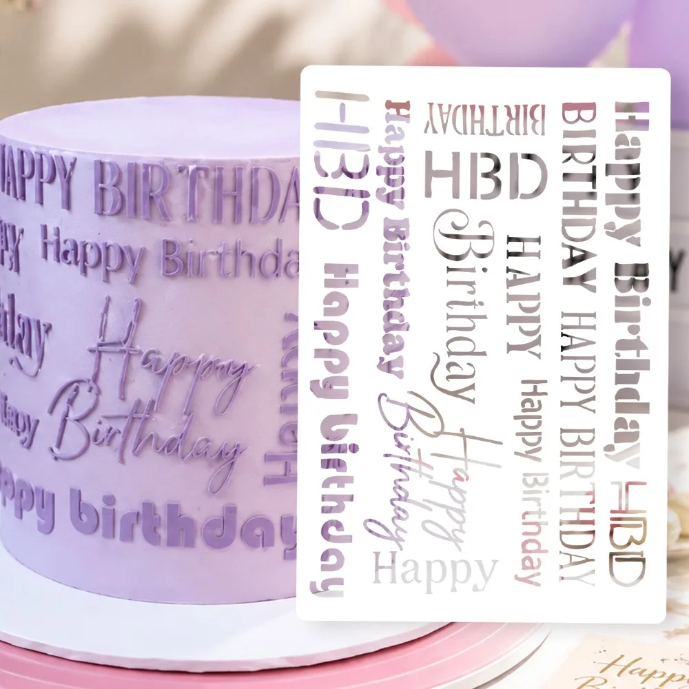 Happy‑Birthday Cake Stencil, PET Hollow Template for Cake, Cookie & Fondant Baking Decor