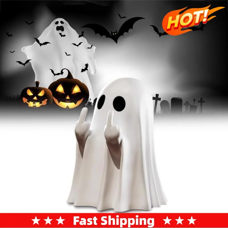 Cute Middle Finger Ghost Statue Small Halloween Decor For Home Centerpiece Coffee Table Adorable Horror Figure Halloween Gift