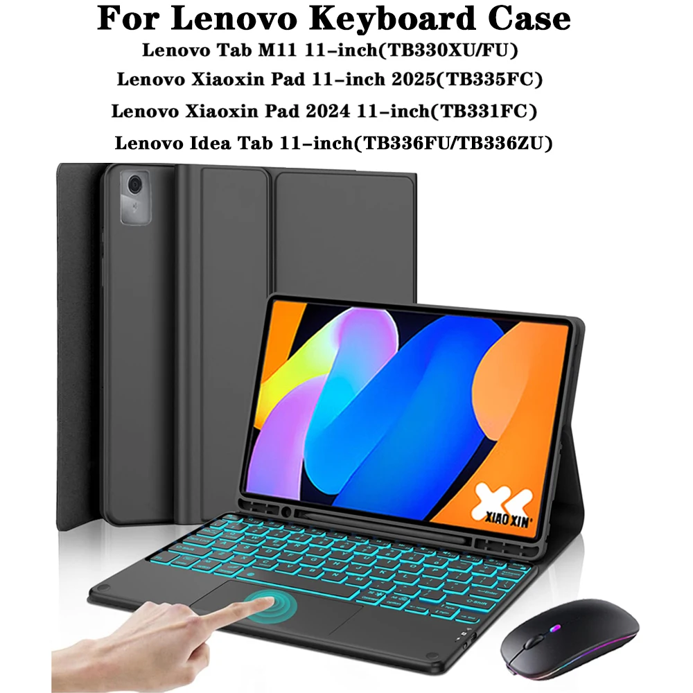 Tablet Case for Lenovo Xiaoxin Pad 11 Inch 2024 2025, Detachable Keyboard Case for Lenovo Tab M11 / Idea Tab 11' with Pen Slot