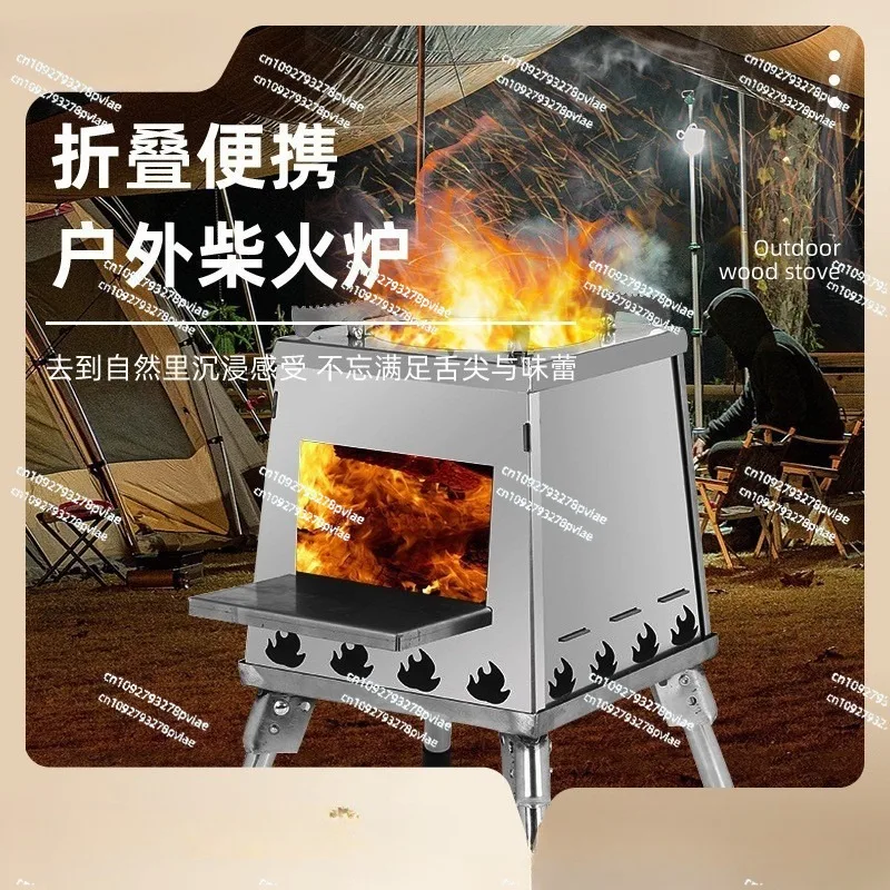 Stainless steel folding wood stove, outdoor cassette stove portable multi-functional heating stove camping picnic