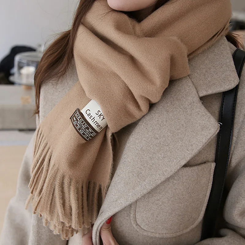 

Новый высококачественный шарф из искусственного кашемира для женщин и мужчин, однотонная толстая длинная шаль с кисточками, осенне-зимние флисовые шарфы, женское одеяло