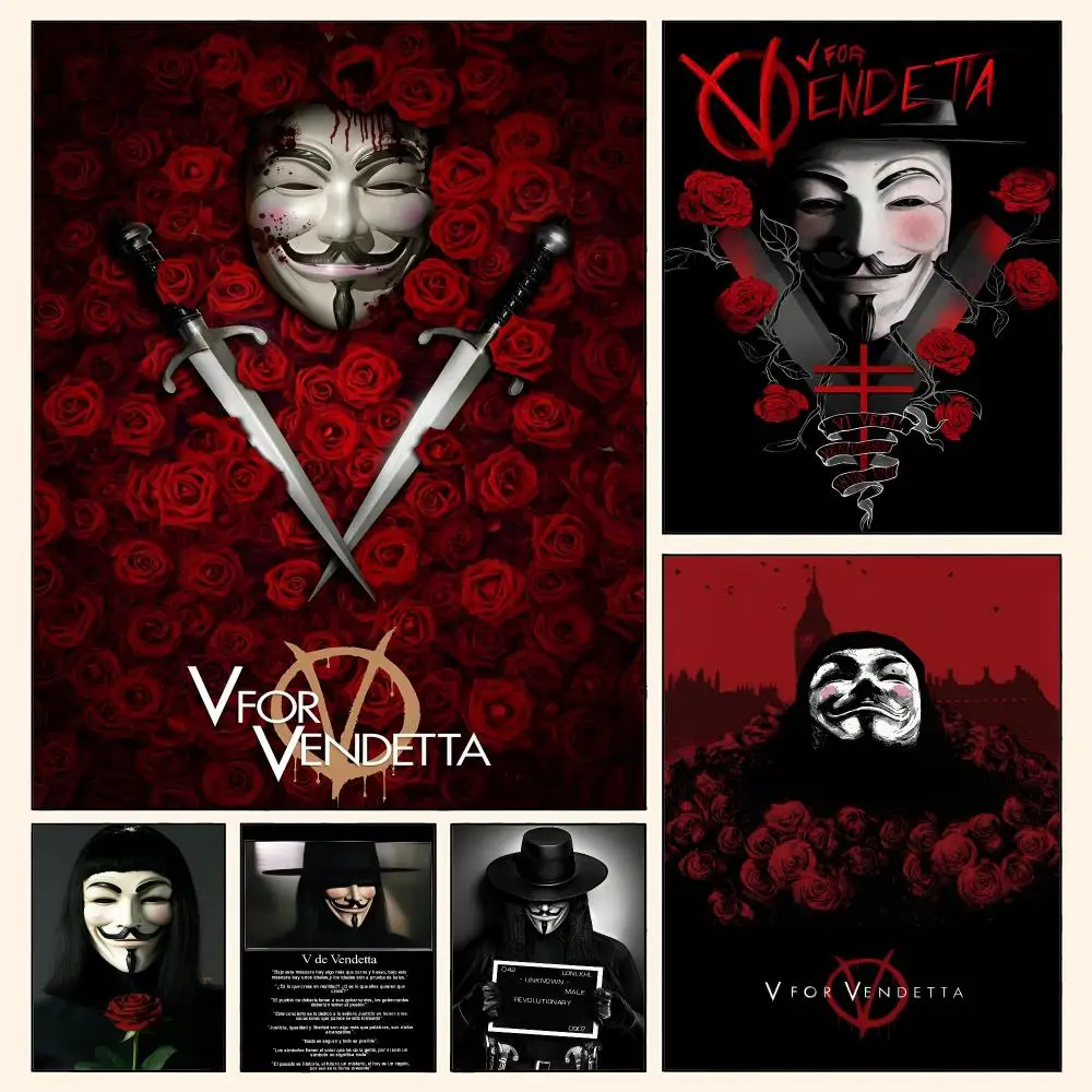 Classic Hackers Movie V for Vendetta Poster Waterproof HD Modern Peel And Stick Wall Decor Living Room Dorm Garage