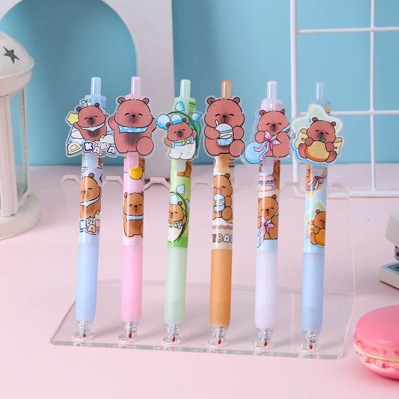 

48 Pcs with Box Cartoon Capybara Press Black Ink Gel Pen Cute Acrylic Patch Neutral Pen ST Head Black Writing Tools Stationery