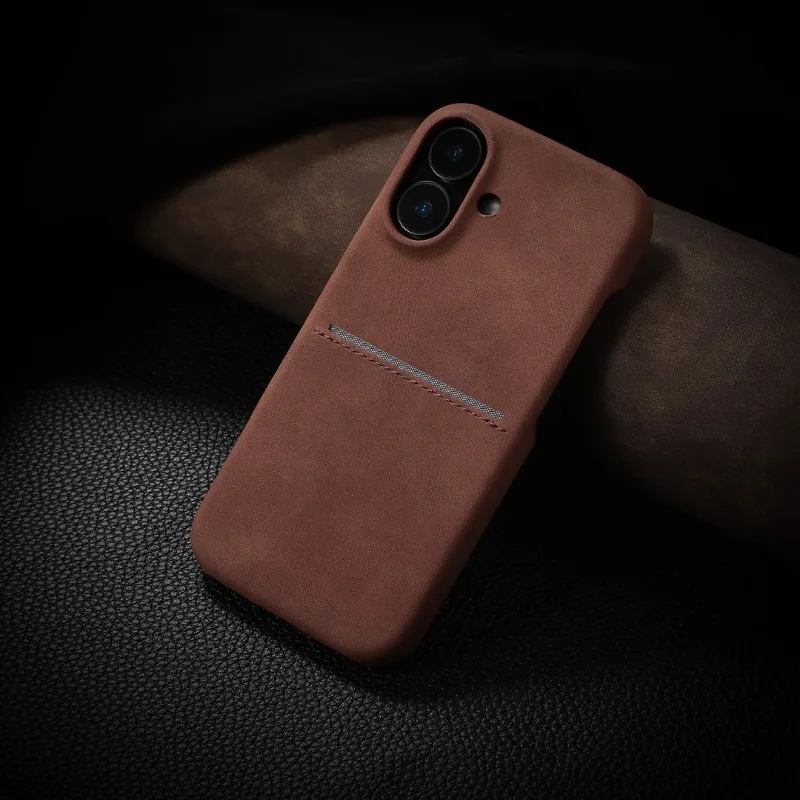 

Замшевый кожаный чехол для телефона IPhone 16 Pro Max с ощущением кожи и слотом для карт, магнитный защитный чехол с высоким падением