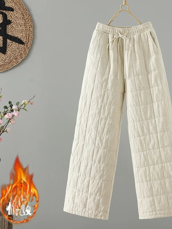 ハイウエストストレートレッグ厚手の綿パンツカジュアルルーズフィットキルティング冬の新しいスタイルの女性の快適な通気性のあるジーンズ