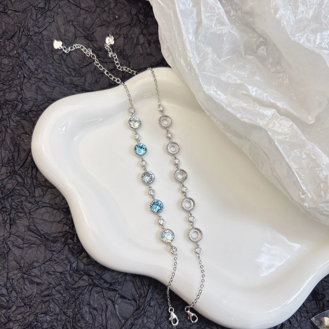 

S925 Sterling Silver Bracelet Setting for Five Gemstones Bestie gift