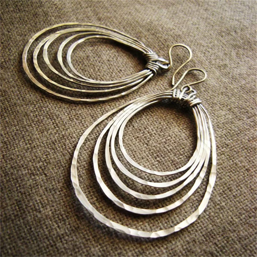 Vintage Hand Carved Dangle Women's Earrings Silver Color Metal Geometry Daily Wear Party Jewelry Anniversary Gift