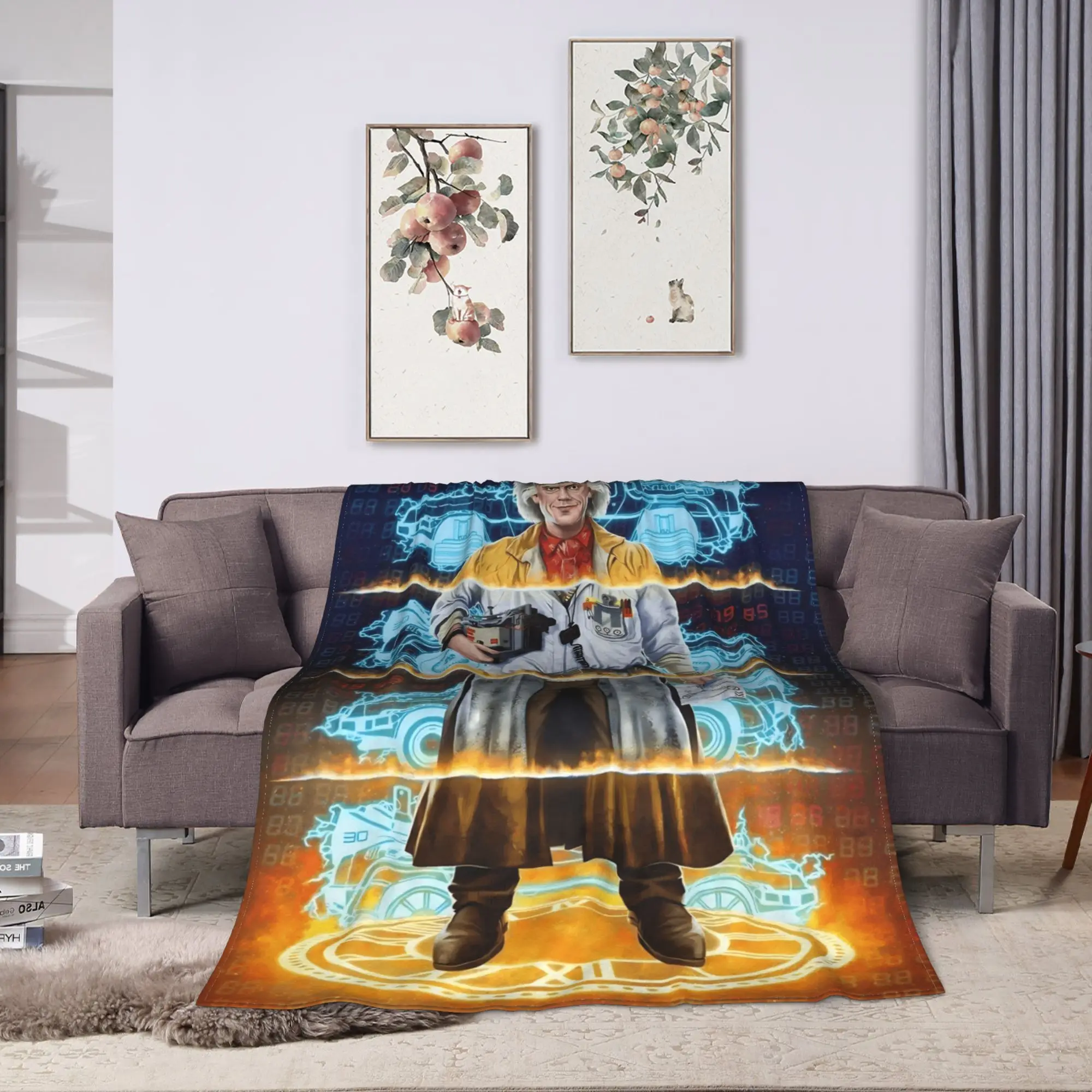 Emmett Doc العودة إلى المستقبل الفانيلا بطانية لينة الدافئة رمي بطانية للسفر في الهواء الطلق طباعة المفرش غطاء سرير أريكة