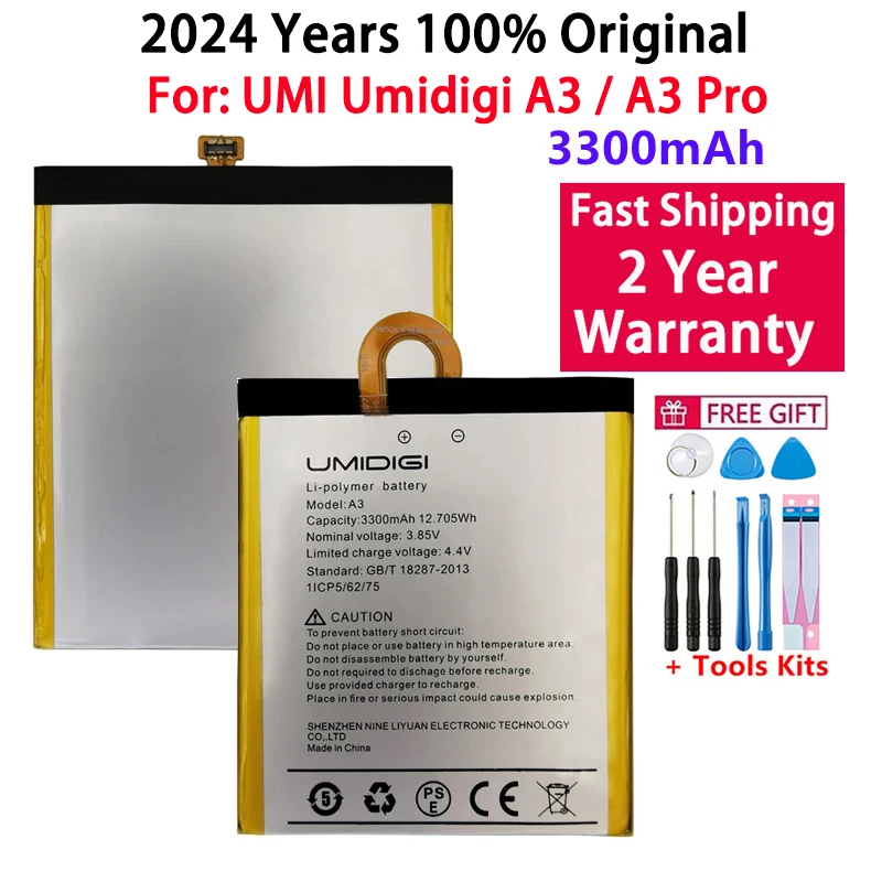 

2024 Years 100% Original 3300mAh Replacement Battery For UMI Umidigi A3 A3 Pro Cell Mobile Phone Batteries Bateria Fast Shipping