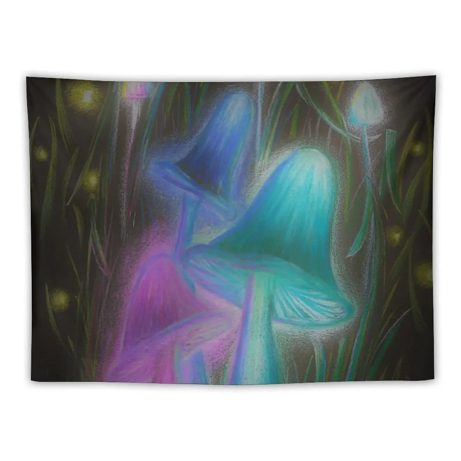 

Fireflies and Psychadelic Mushrooms Glowing in the Dark Tapestry Luxury Living Room Decoration Art Mural Tapestry