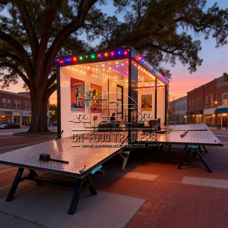 

Mobile Drinks Bar DJ Booth Stage Trailer Integrated Custom Built Retro Vintage Food Truck Events Stage Trailer