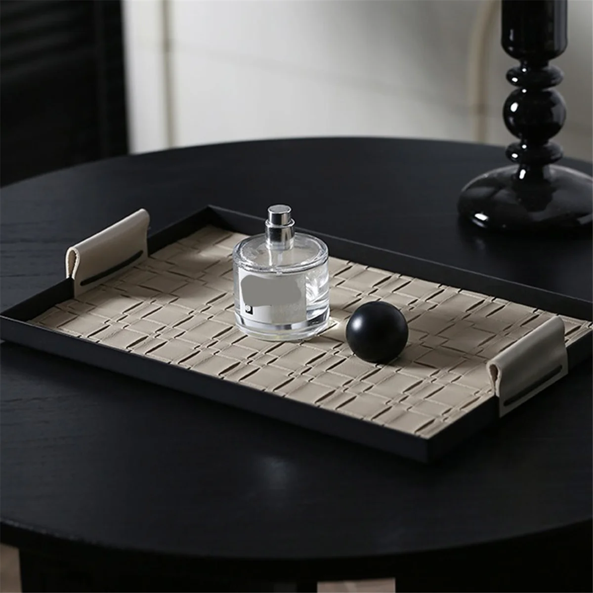 HHTL صينية تخزين منسوجة مجوهرات حديدية صينية تخزين سطح المكتب مستحضرات التجميل مفتاح علبة مجوهرات صينية زخرفية معدنية مستطيلة #5