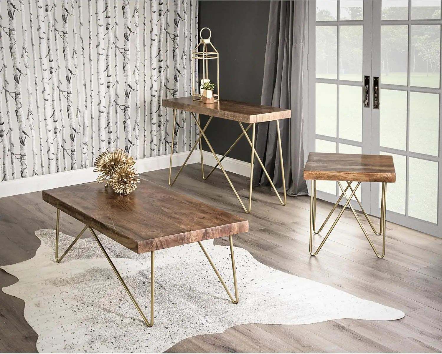 Steve Silver Walter Brass Inlay Sofa Table, Traditional Craftsmanship And Contemporary Design, Brass Finished Iron Base, Living