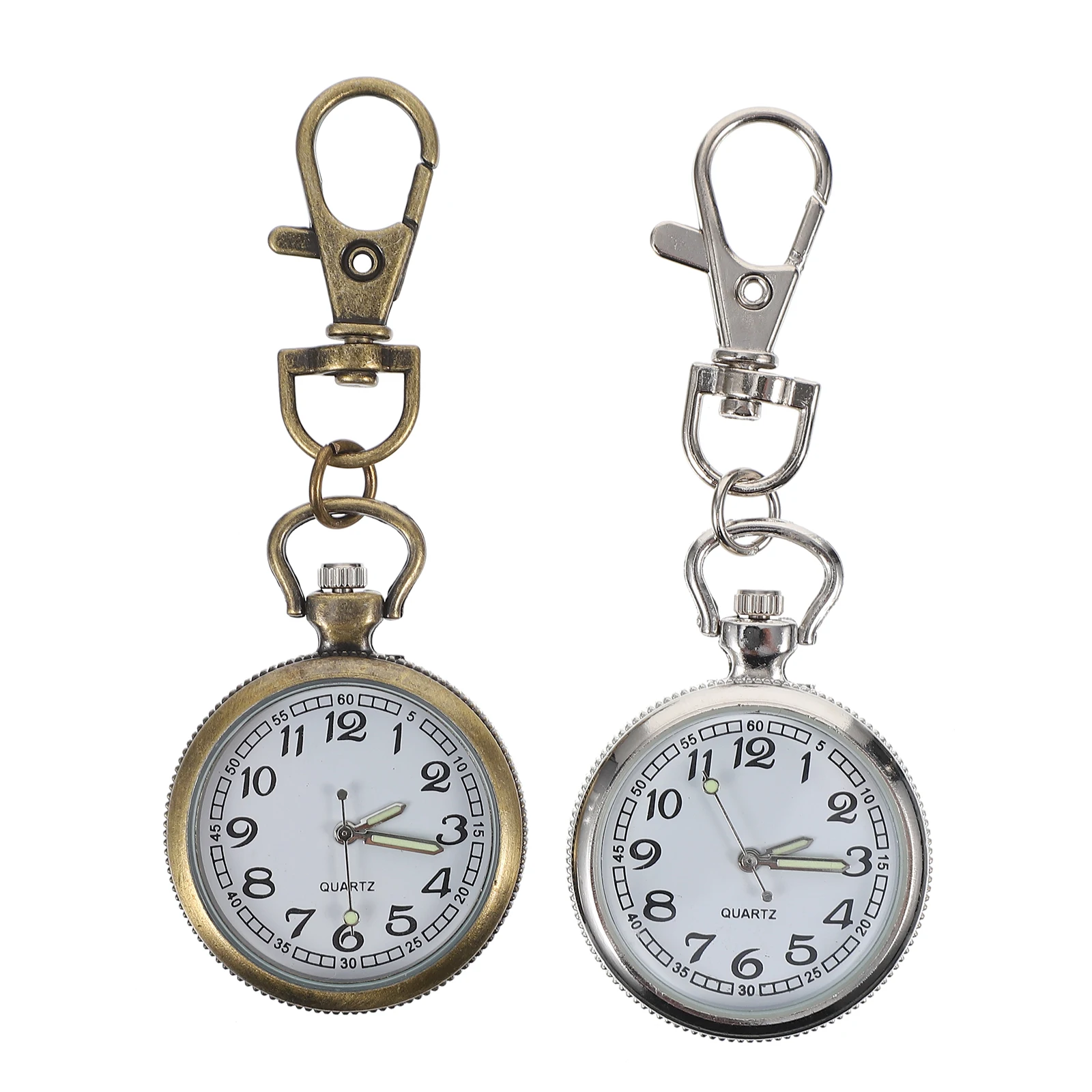 

2 Pcs Chest Watch Dainty Gold Vintage Pocket Key Ring Quartz Keychain Clip Accessory Pendant