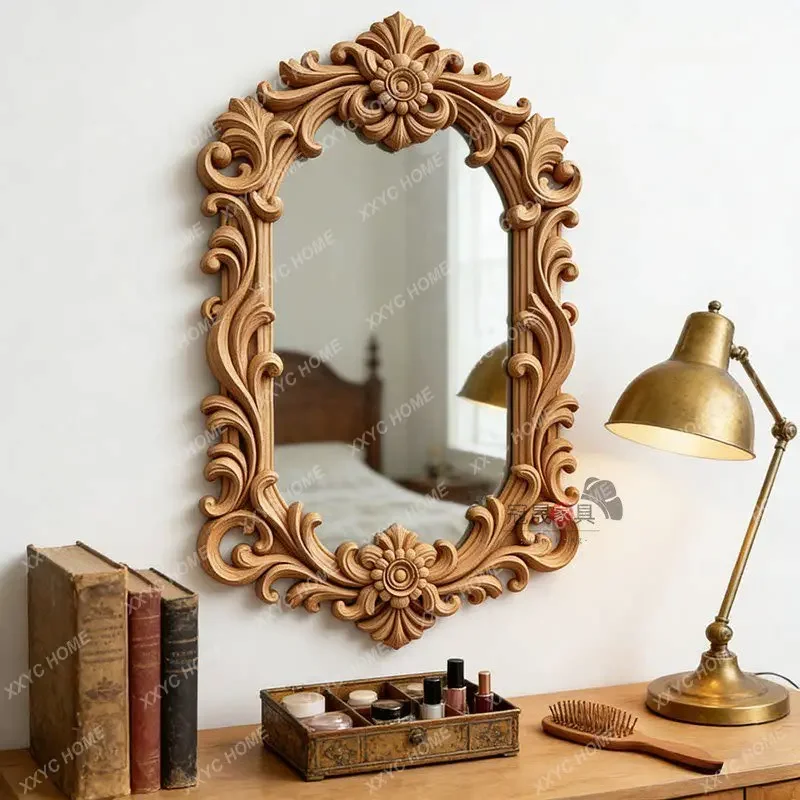 DD    retro bathroom mirror gold relief decorative carved special-shaped makeup mirror
