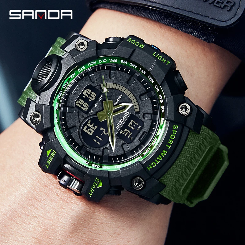 

SANDA 2022 New Men's Watches G Style Date Sports Military 50M Waterproof Quartz Watch For Male Digital Wristwatch Clock Men