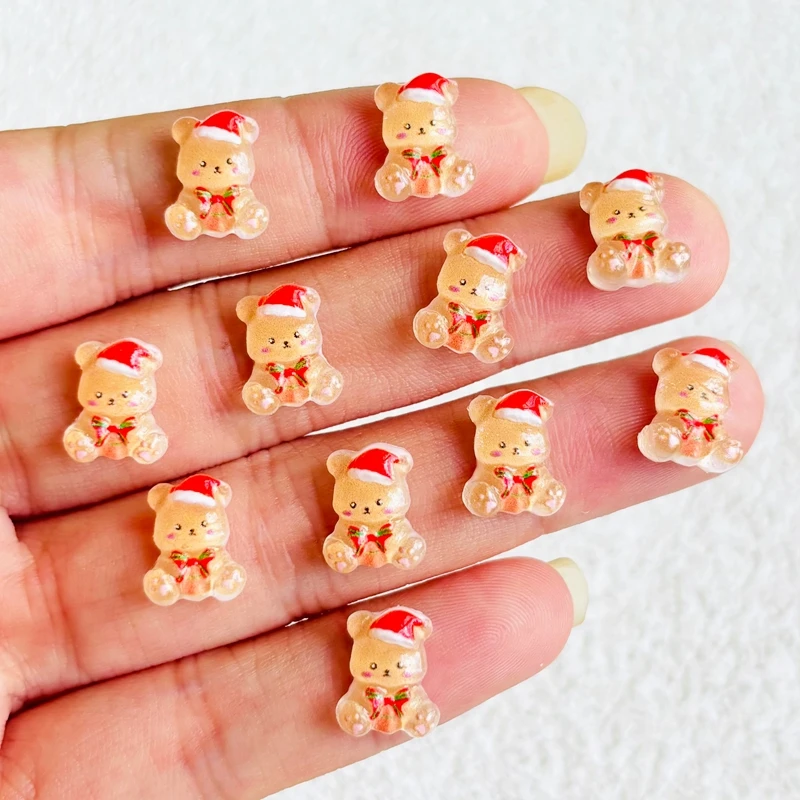 50 Pcs New Mini Cartoon Christmas Bear Resin Flat Back Scrapbook DIY Nail decoration component holiday gifts A146