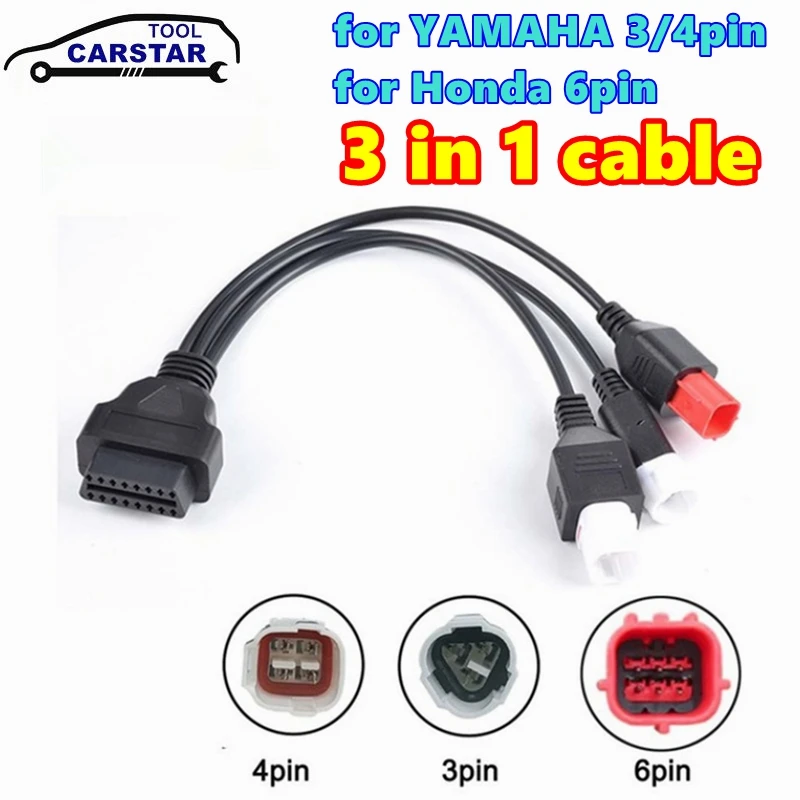 

For Yamaha Motorcycle 3pin/4pin Honda 6pin OBD Diagnostic Canbus Connector Cable OBD2 3 in1 Plug Cable Adapter