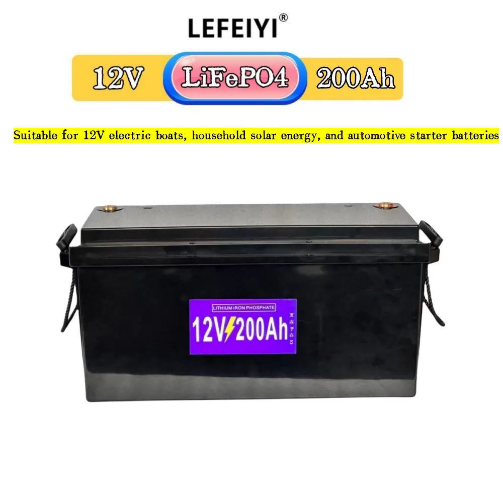 12V 200Ah LifePo4  Battery, Built-in BMS, Suitable For 12.8V Electric Boats, Household Solar Energy, Car Startin