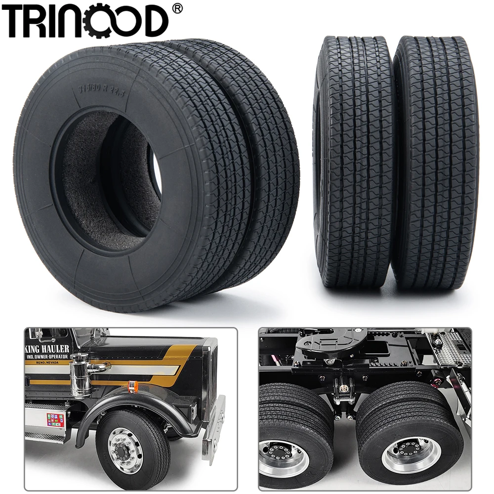 TRINOOD Rubber Tyres Wheel Tires with Sponge 22/25mm for 1/14 Tamiya Tractor Trucks Trailer Cargo Tow Drag RC Car Upgrade Parts