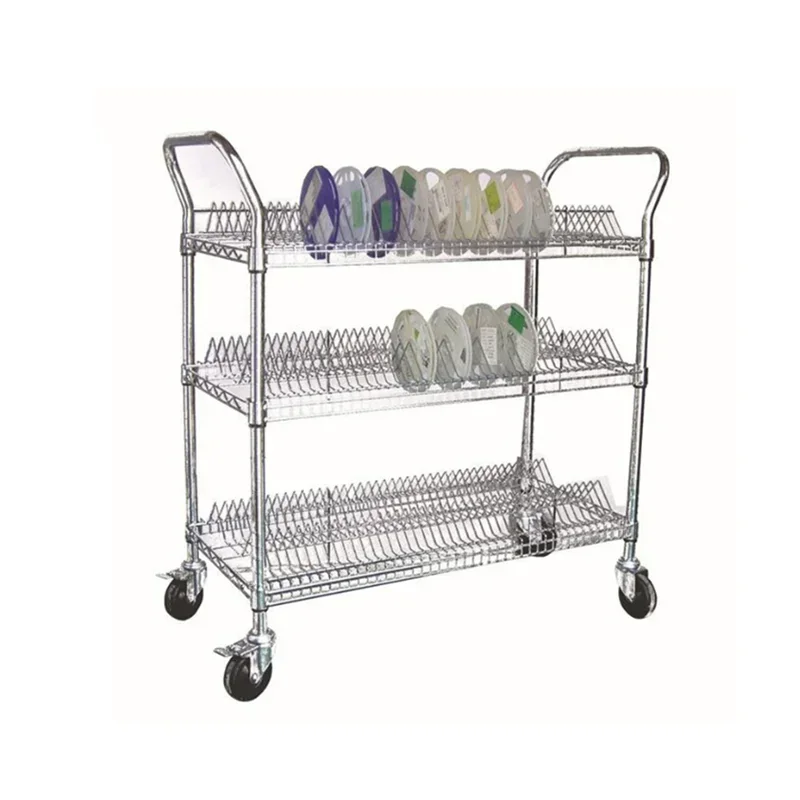 Auto ESD Shelf Trolley, Fio De Pó Cromado, Carrinho De Armazenamento De Carretel SMT, Carrinho De Armazenamento