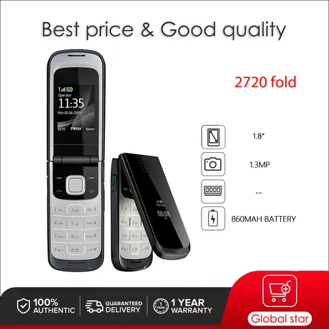 Original Unlocked 2720 fold 2G Mobile Phone Russian Arabic Hebrew English Keyboard Made in Finland Unlocked