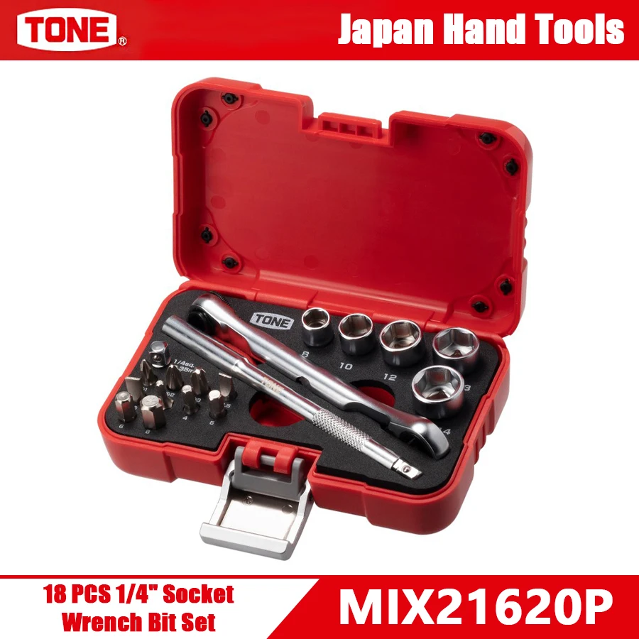 

TONE MIX21620P 18 PCS 1/4" Socket Wrench Bit Set with Storage Case for Slotted Phillips Screws Mutifunctional Bits Set Hand Tool