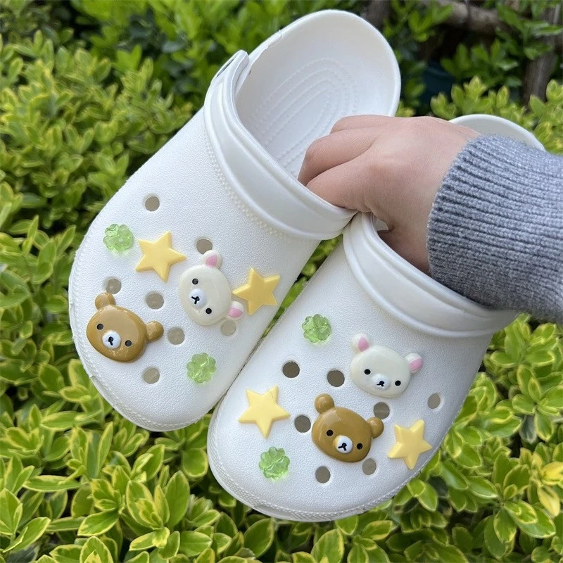 10 قطعة الأحذية السحر للإزالة لطيف الدب نجوم إكسسوارات أحذية للفتيات أحذية قطنية قباقيب DIY بها بنفسك هالوين X-mas هدايا الحفلات