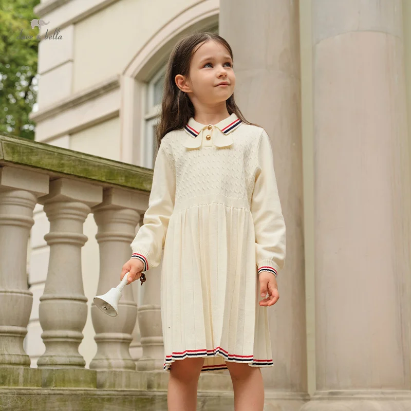 

Dave Bella, платья для девочек, осенне-весенняя хлопковая детская повседневная спортивная юбка с короткими рукавами, элегантная уличная детская одежда DK3241330