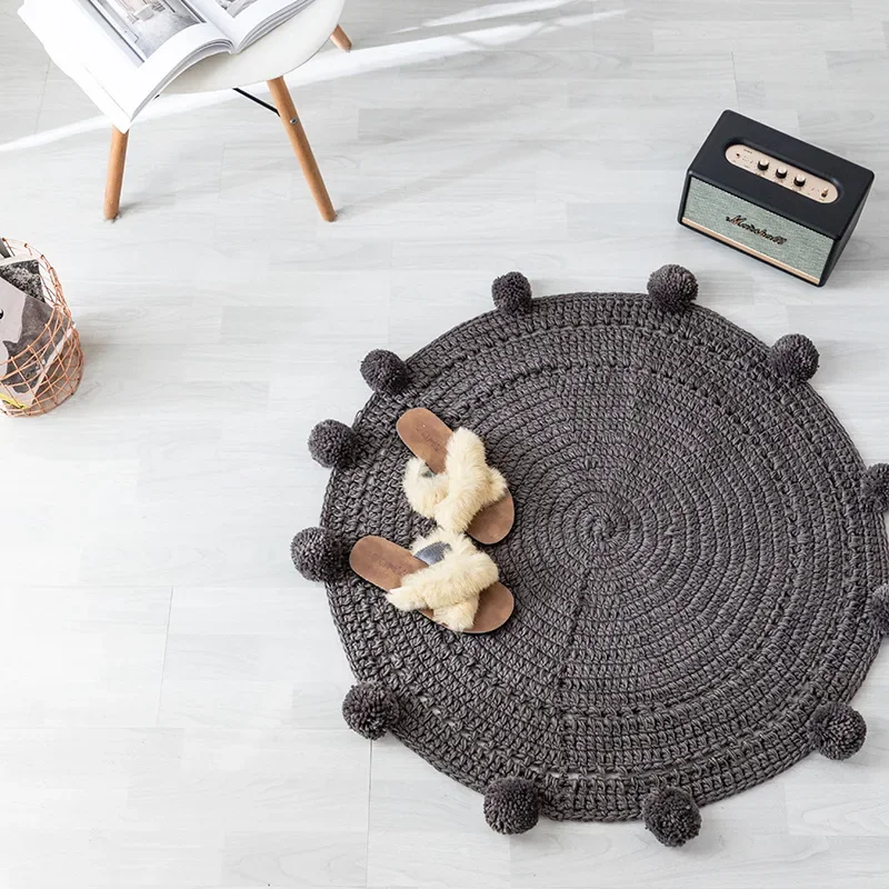 Round Room Rug Nordic Carpet Around 90x90cm Solid Yarn for Knitting Rug Bedroom Children's Room Spherical Decoration Alfombra