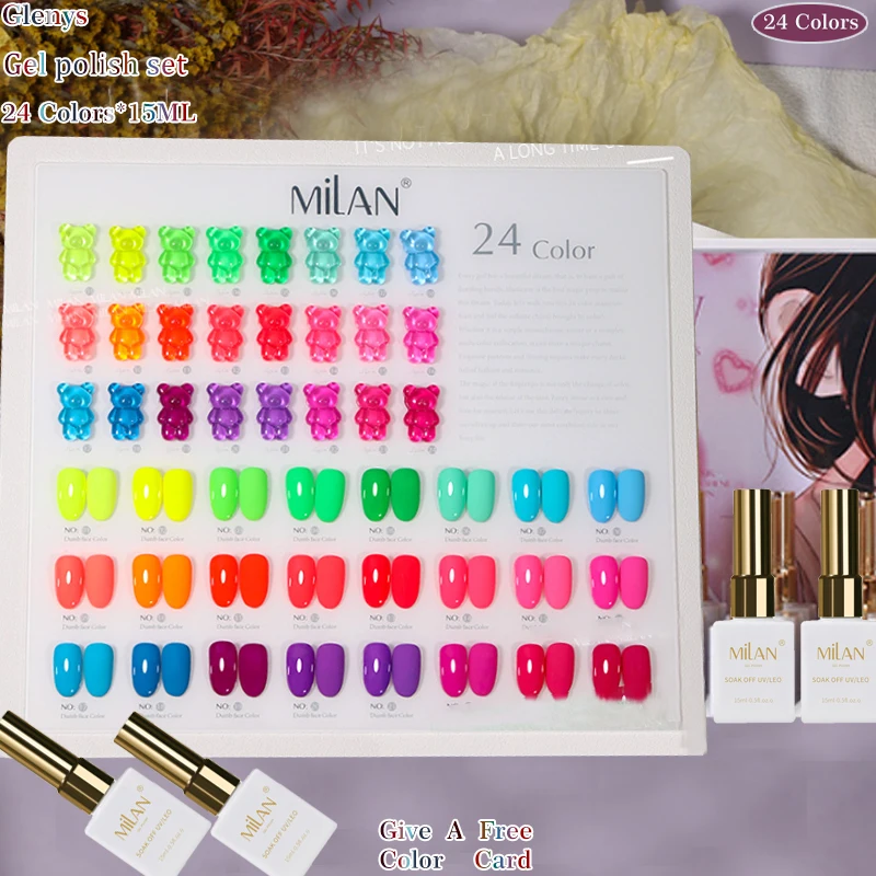 

Glenys 24 Color nail polish Glue Whole Network Popular Semi permanent Soaking gel Color Card Nail Art Varnish Set Wholesale