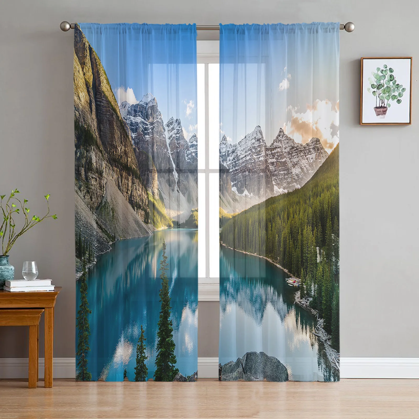 

Nature Landscape Mountain Lake Tulle Sheer Curtains for Living Room Bedroom the Room Kitchen Voile Organza Decoration Curtains