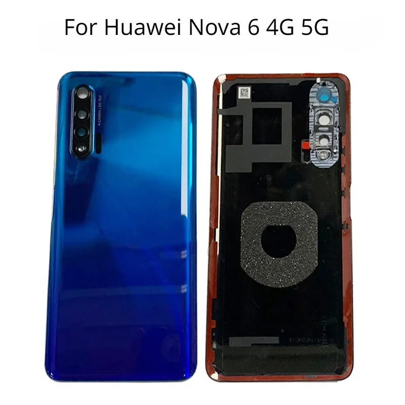 

Корпус для Huawei Nova 6 4G 5G задняя крышка батарейного отсека стеклянная задняя крышка с заменой объектива камеры