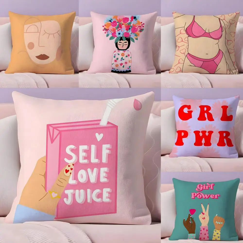 Feminist Girl Power Inspirational Quote Cushion Cover Plush Fabric Soft Double-Sided Printed Sofa Winter Home Gift Pillow Cover
